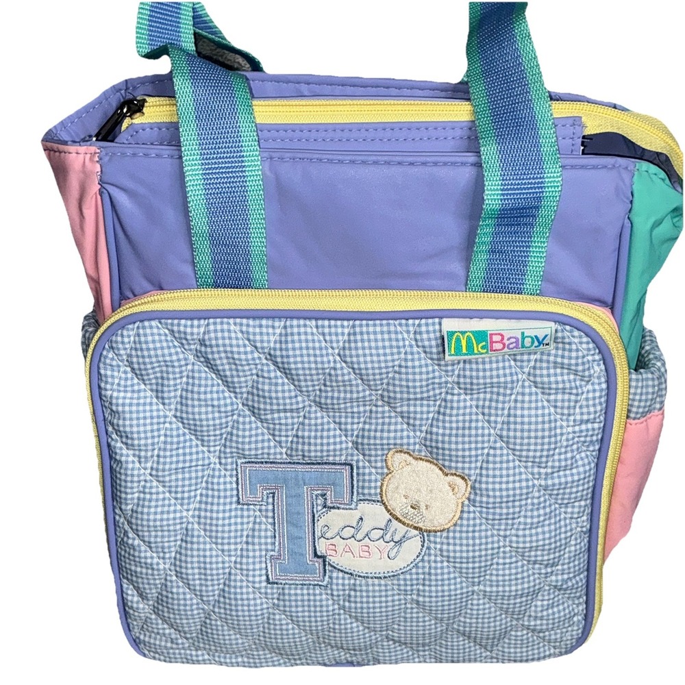 Vtg McBaby Mcdonalds Diaper Bag Teddy Bear Blue‎ Pink Pastel